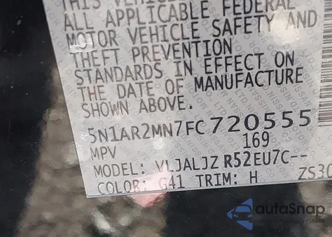 2015 Nissan Pathfinder Platinum from USA, damaged, VIN 5N1AR2MN7FC720555